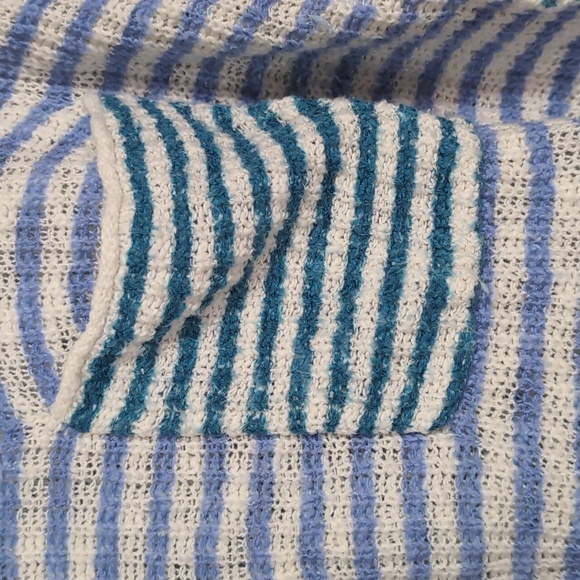 Sundance Georgette Embroidered Top Blue White Striped Short Sleeve Size Small - Picture 4 of 6